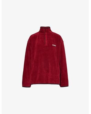 Sisters & Seekers Fleece High-Neck Woven Sweatshirt - Red