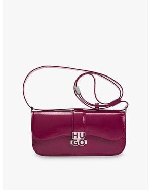 HUGO Logo-Plaque Large Faux-Leather Shoulder Bag - Purple