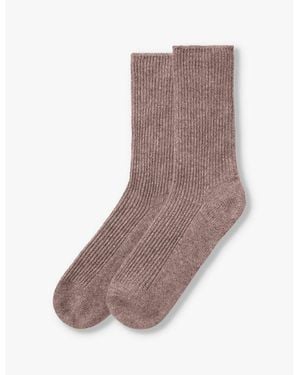 The White Company Ribbed Mid-Calf Cashmere Bed Socks - Brown