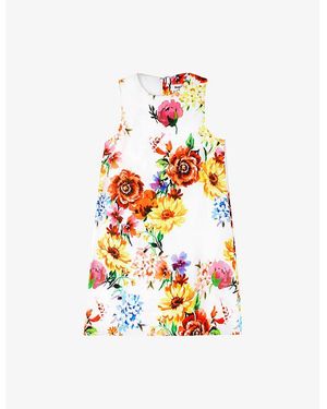 Ro&zo Garden Floral Round-Neck Floral Shift Dress - White