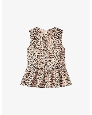 Ro&zo Print Peplum-Hem Cotton Top - Natural