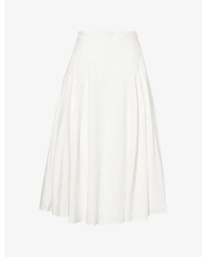 Yasmina Q Soline Pleated Linen-Blend Midi-Skirt - White
