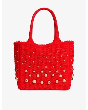 Sandro Stud-Embellished Crochet Tote Bag - Red