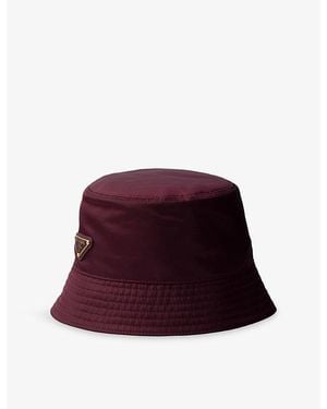 Prada Logo-Plaque Nylon Bucket Hat - Red