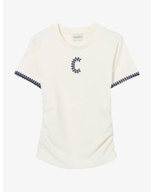 Claudie Pierlot Brand-Embroidered Ruched Jersey T-Shirt - White