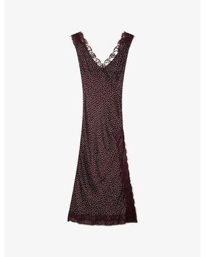 OMNES Penny Polka-Dot Print Woven Midi Dress - Brown