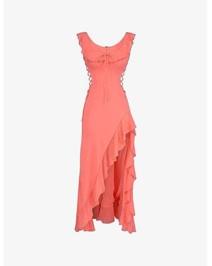House Of Cb Aloura Georgette Ruffle Woven Maxi Dress Xs (A-C Cup) - Red