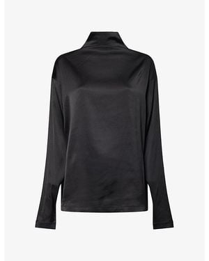 Agolde Bryony High-Neck Satin Top - Black