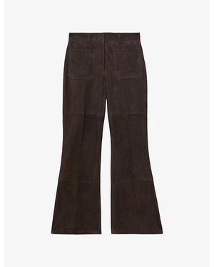 Reiss Priya Flared High-Rise Suede Trousers - Brown