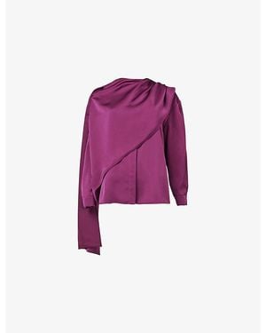 eem Scarf-Detail Relaxed-Fit Satin Blouse - Purple