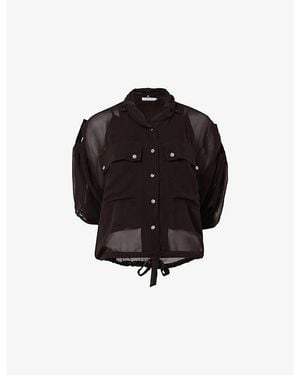 eem Military Button-Down Woven Blouse - Black