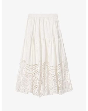 AllSaints Femi Branded-Waist Cotton Midi Skirt - White