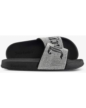 Juicy Couture Donna Diamante-Embellished Rubber Sliders - Black