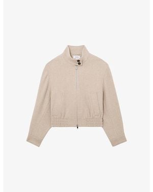Reiss Elodie Funnel-Neck Wool Bomber Coat - Natural