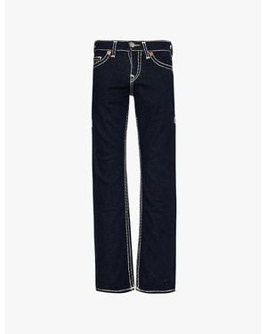 TRUE RELIGION Ricky Flap Super T Exposed-Stitching Straight-Leg Slim-Fit Stretch-Denim Jeans - Blue