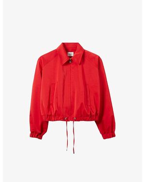Claudie Pierlot Cropped Side-Pocket Satin Jacket - Red