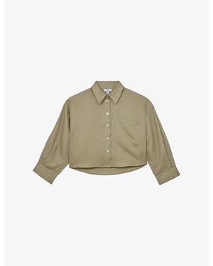 Reiss Solena Cropped Linen Shirt - Green