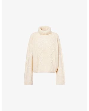 The Couture Club Embossed-Emblem Roll-Neck Knitted Jumper - Natural