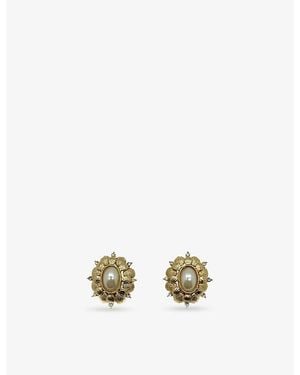 JENNIFER GIBSON JEWELLERY Pre-Loved Jgj Oval-Plated Metal And Faux-Pearl Stud Earrings - Metallic