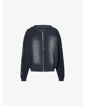 HELLSTAR Graphic-Print Studded Cotton Hoodie - Blue