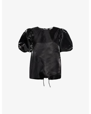 Amy Lynn Aurora Balloon-Sleeves Woven Top - Black