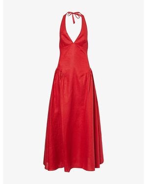 Faithfull the Brand La Cala Halter-Neck Linen Midi Dress - Red