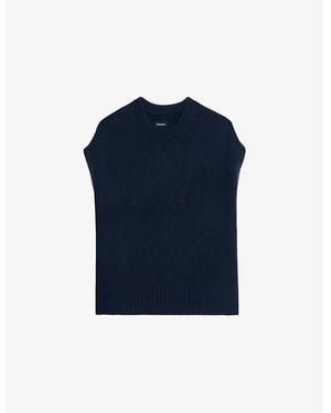 Zadig & Voltaire Contrast-Edge Relaxed-Fit Sleeveless Wool And Cashmere-Blend Sweater - Blue