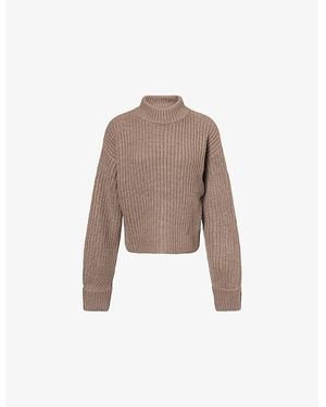 GOOD AMERICAN Chunky Mock-Neck Knitted Jumper - Brown
