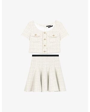 Maje Two-In-One Scoop-Neck Tweed Mini Dress - White