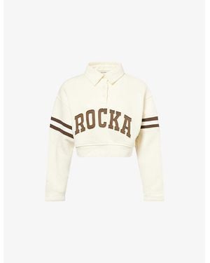 Ru & Rocka Cropped Polo Cotton-Blend Sweatshirt - White