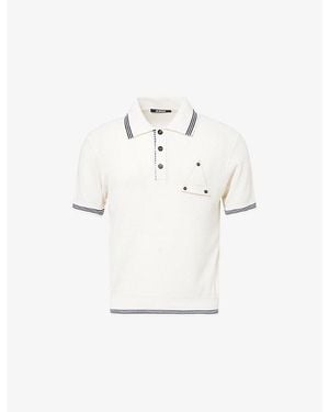 Jacquemus Brand-Badge Silk-Blend Knitted Polo Shirt - White