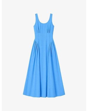 Ro&zo Sleeveless Seam-Detail Linen-Blend Midi Dress - Blue
