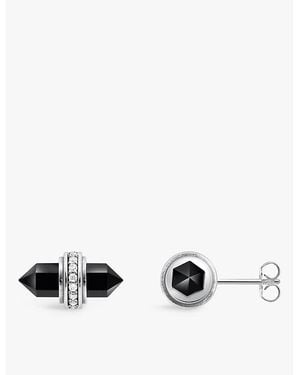 Thomas Sabo Hexagonal 925 Sterling- Zirconia And Onyx Stud Earrings - White