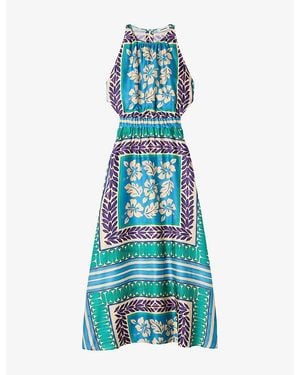 Sandro Sleeveless Floral-Print Woven Maxi Dress - Blue
