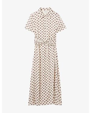 Claudie Pierlot Floral-Print Short-Sleeved Satin Maxi Dress - White