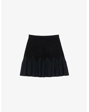 Sandro Ruffled High-Rise Stretch-Knit Mini Skirt - Black