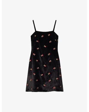 OMNES Jules Floral-Embroidered Velvet Mini Dress - Black