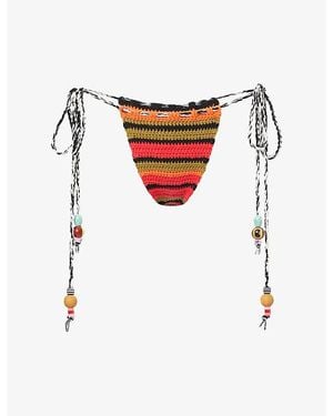 Jaded London Selka Striped Crochet Bikini Bottoms - White