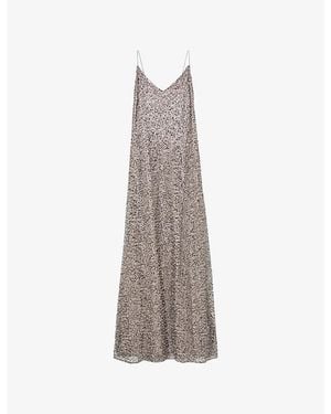 Reiss Faye Embellished Sequin Maxi Gown - Grey