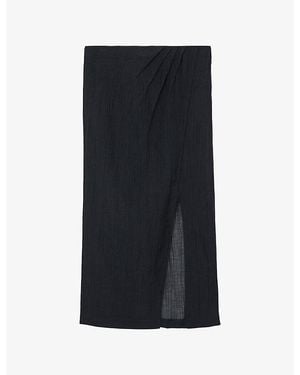 Reiss Rosa Wrap-Front Cotton-Blend Maxi Skirt - Black