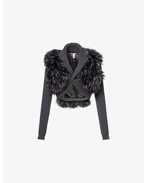 Jaded London Faux-Fur Long-Sleeves Knitted Shrug - Black