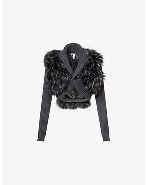 Jaded London Faux-Fur Long-Sleeves Knitted Shrug - Black