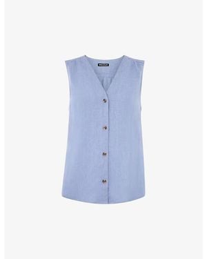 Whistles Laura V-Neck Sleeveless Linen Vest - Blue