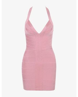 House Of Cb The Contour Halter-Neck Stretch-Woven Mini Dress - Pink