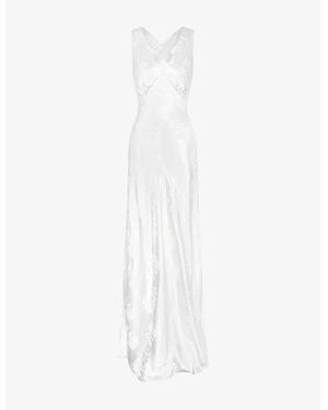 OMNES Kew Floral-Print Satin Maxi Dress - White