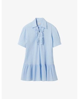 Claudie Pierlot Checked Lace-Up Cotton Mini Dress - Blue