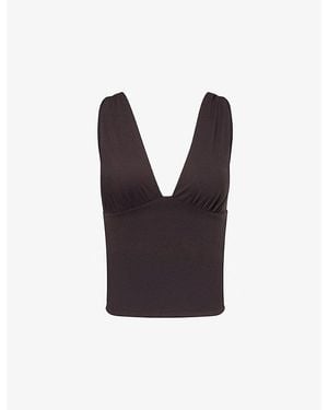 WE Are Tala 365 Ruched Deep Plunge Stretch-Woven Top - Blue