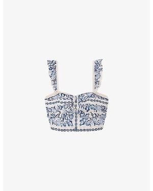 Claudie Pierlot Ruffled Bustier Linen Top - White