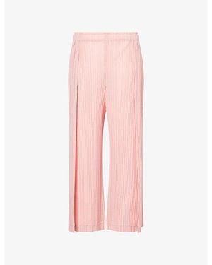 Pleats Please Issey Miyake Split Wide-Leg Ramie Pleats Knitted Trousers - Pink
