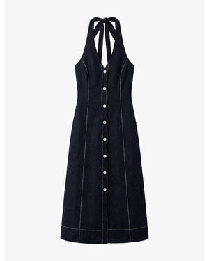 OMNES Octavia Halter Linen-Blend Midi Dress - Blue